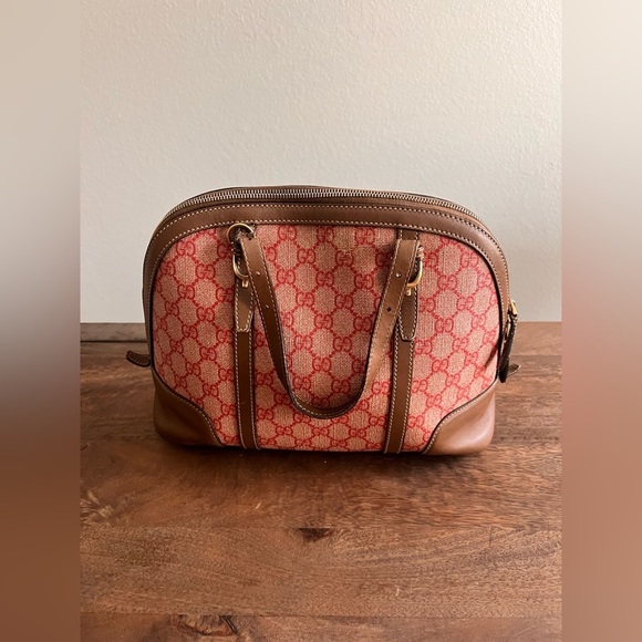 Gucci Brown/Pink GG Supreme Canvas And Leather Nice Dome Satchel - Picture 3 of 11